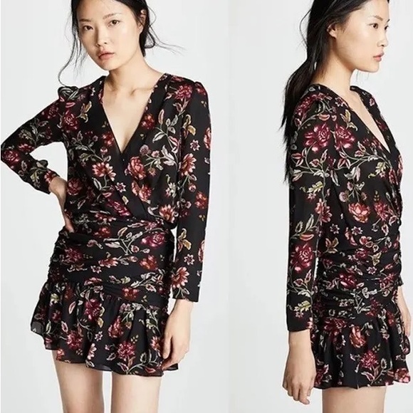 A.L.C. Haven Silk Dress Mini Floral Black size 4 - Picture 2 of 7